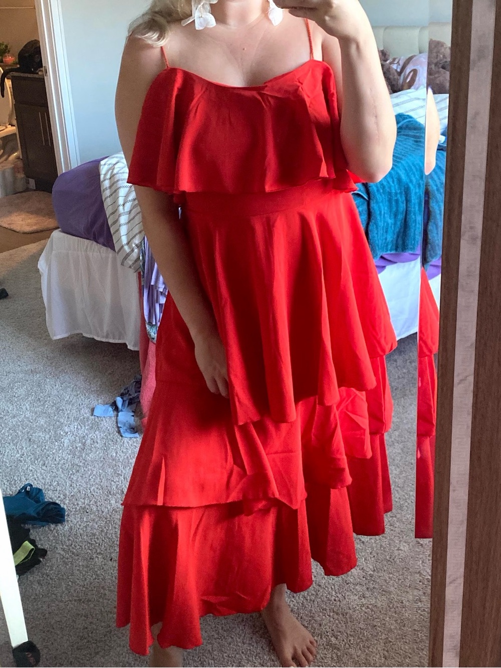 Red Tiered Ruffle Maxi Dress - Women